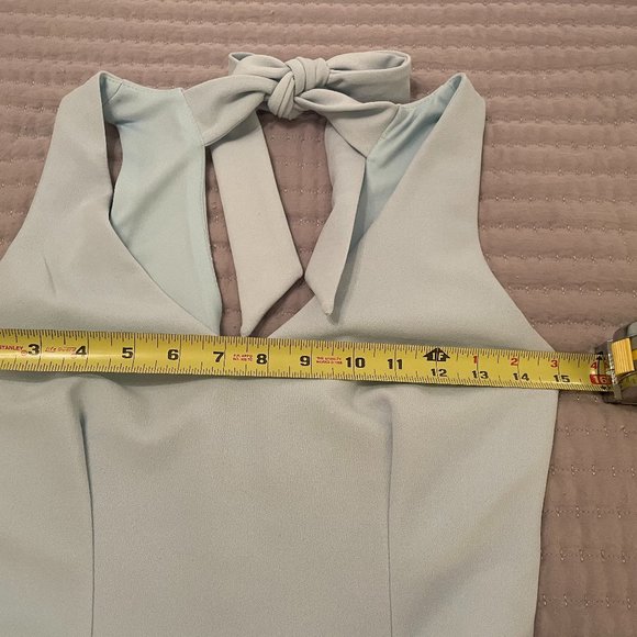 B. Darlin Women's Light Blue Sleeveless V Neck Bow Back Full Fit Flare Dress - Picture 8 of 8